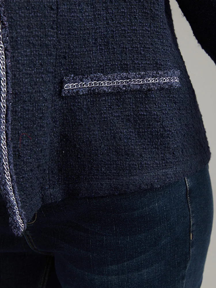 Solid Open Front Patchwork Stitch Blazer
