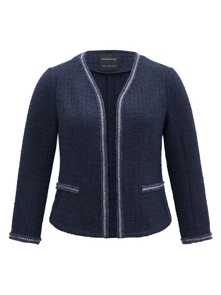 Solid Open Front Patchwork Stitch Blazer