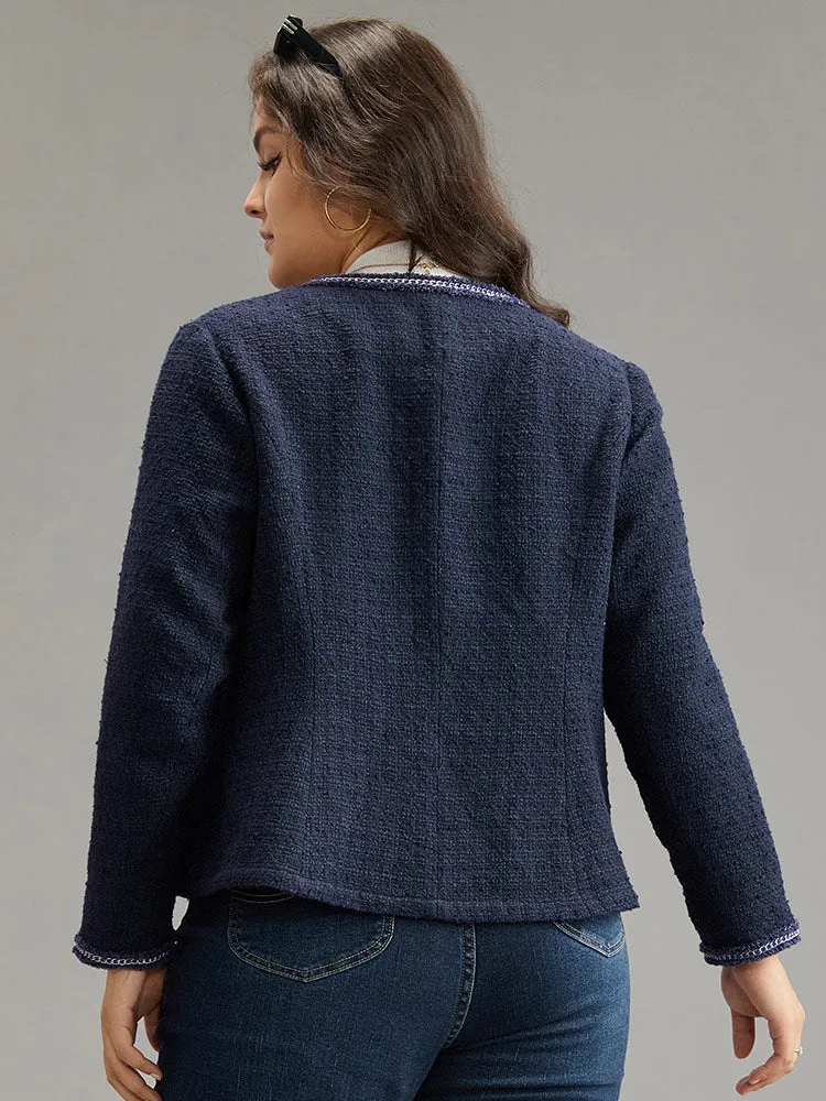 Solid Open Front Patchwork Stitch Blazer