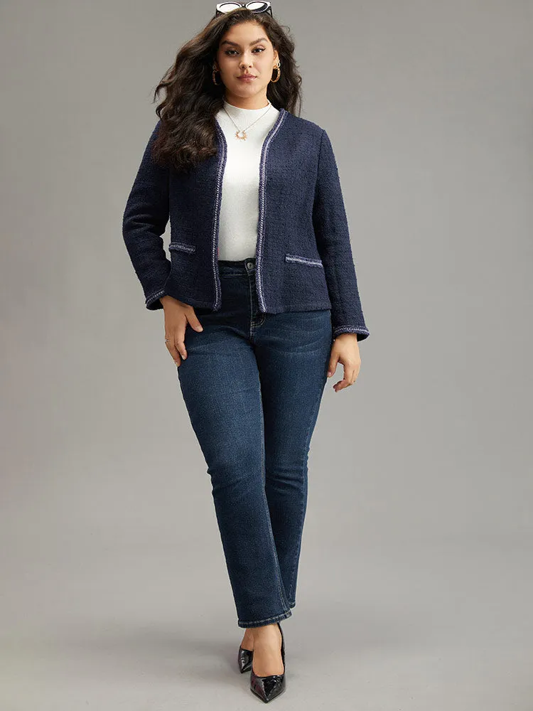 Solid Open Front Patchwork Stitch Blazer