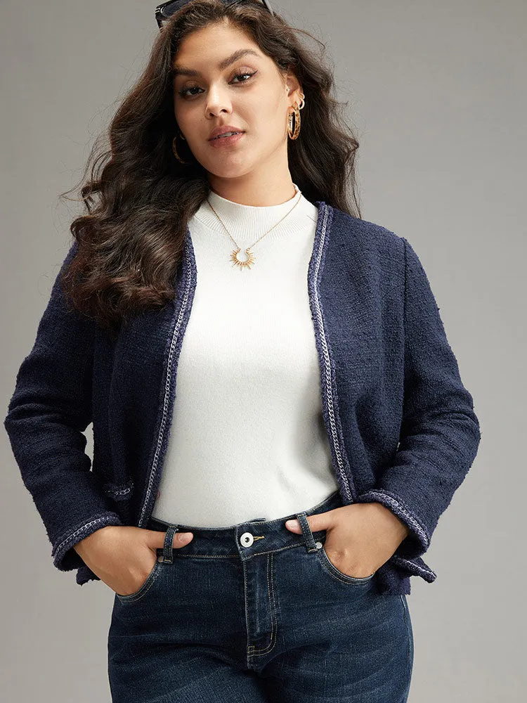 Solid Open Front Patchwork Stitch Blazer