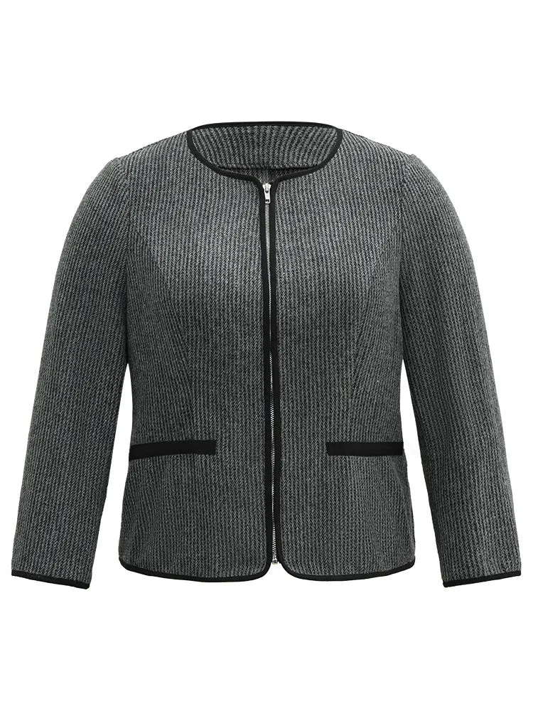 Solid Textured Patchwork Zipper Pocket Blazer