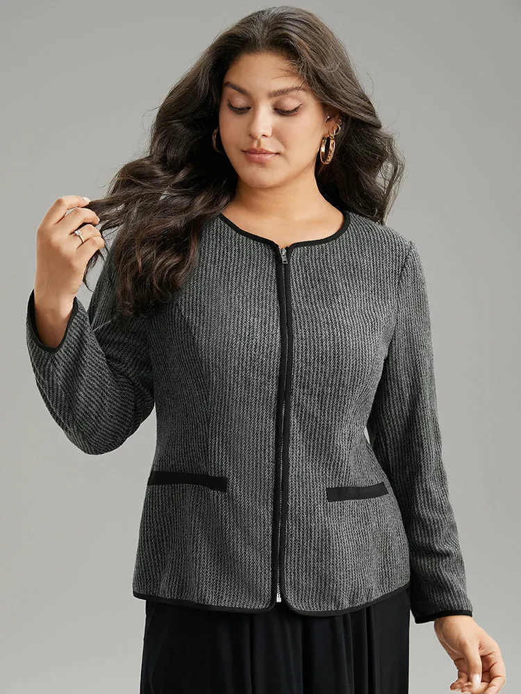 Solid Textured Patchwork Zipper Pocket Blazer