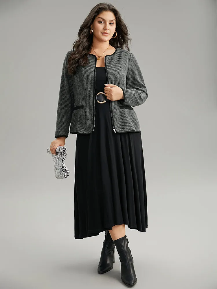 Solid Textured Patchwork Zipper Pocket Blazer