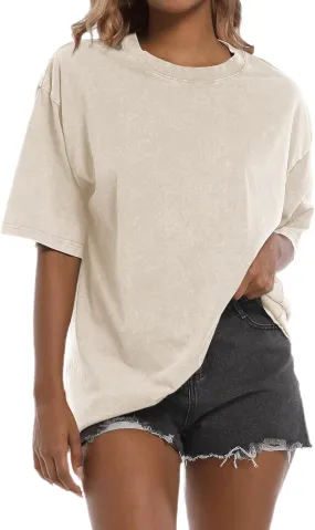 Tuislay Oversized Tshirt Shirts for Women Vintage Acid Wash T Shirt Cotton Casual Baggy Boyfriend Teens Basic Grunge Tees Top