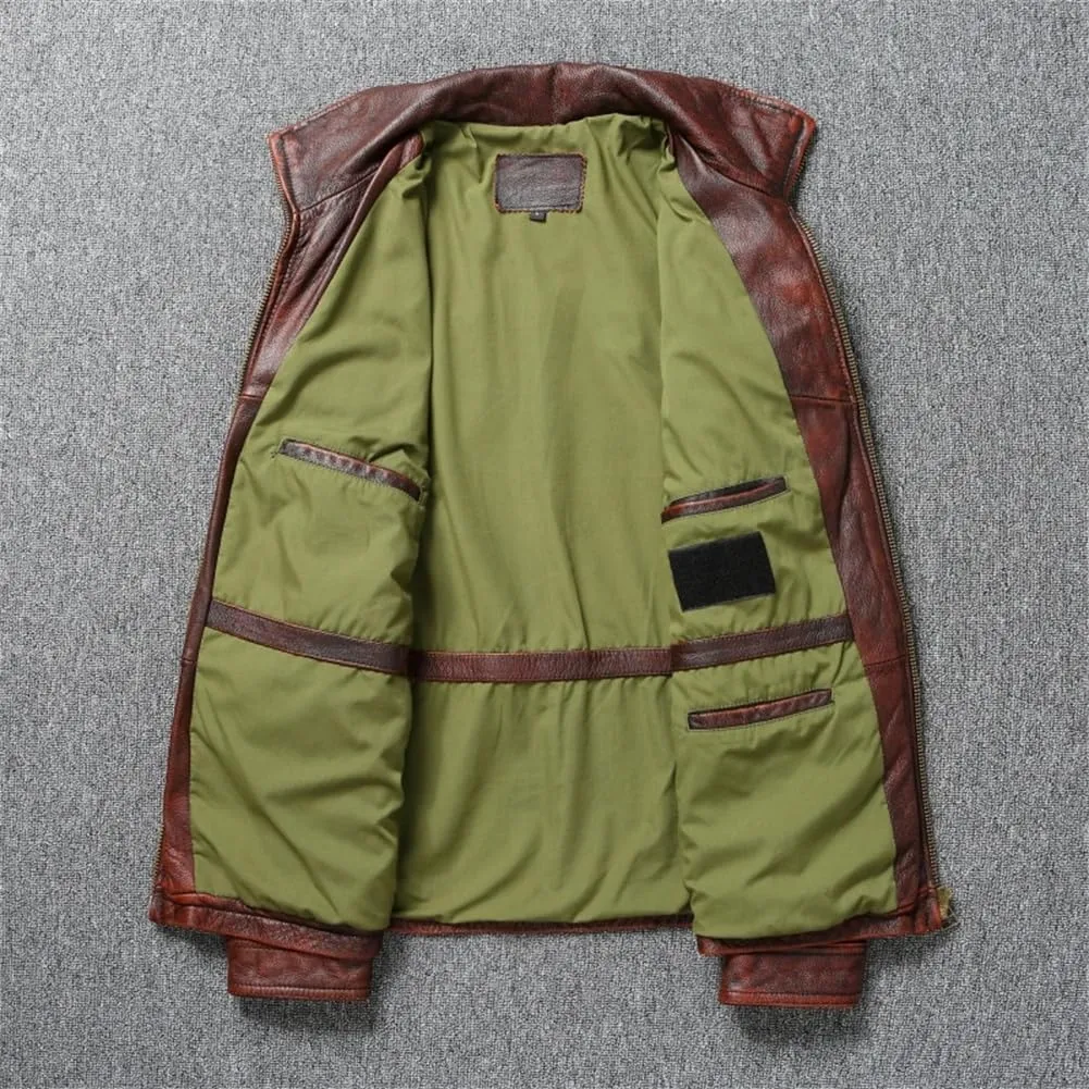 Vintage Distressed Heavyweight Hunting Jackets Cowhide Leather Retro Motorcycle Jacket For Men