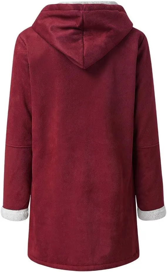 Winter Jackets for Women Warm Sherpa Fleece Lined Distressed Jackets Hooded Parka Faux Suede Pea Coat Outerwear