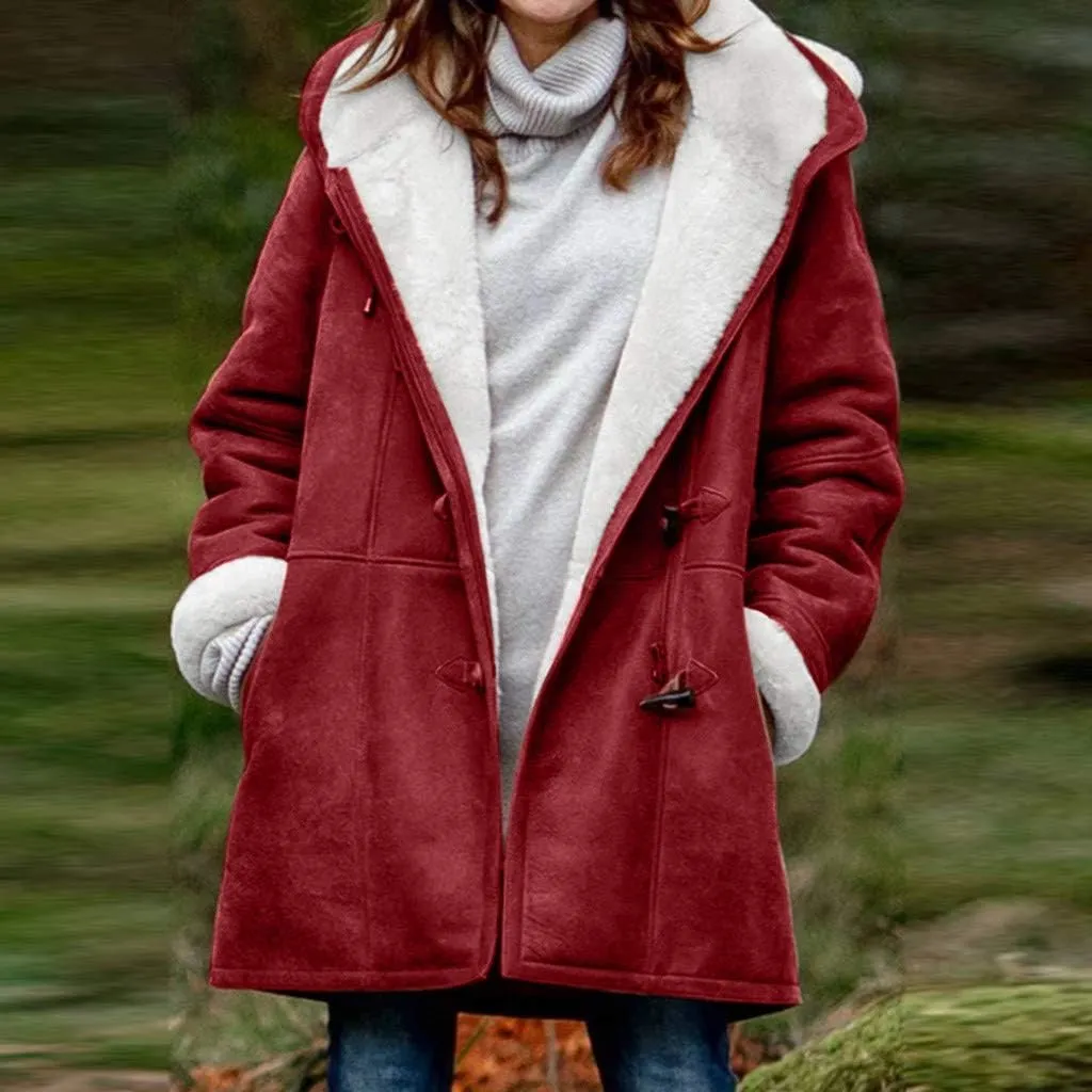 Winter Jackets for Women Warm Sherpa Fleece Lined Distressed Jackets Hooded Parka Faux Suede Pea Coat Outerwear