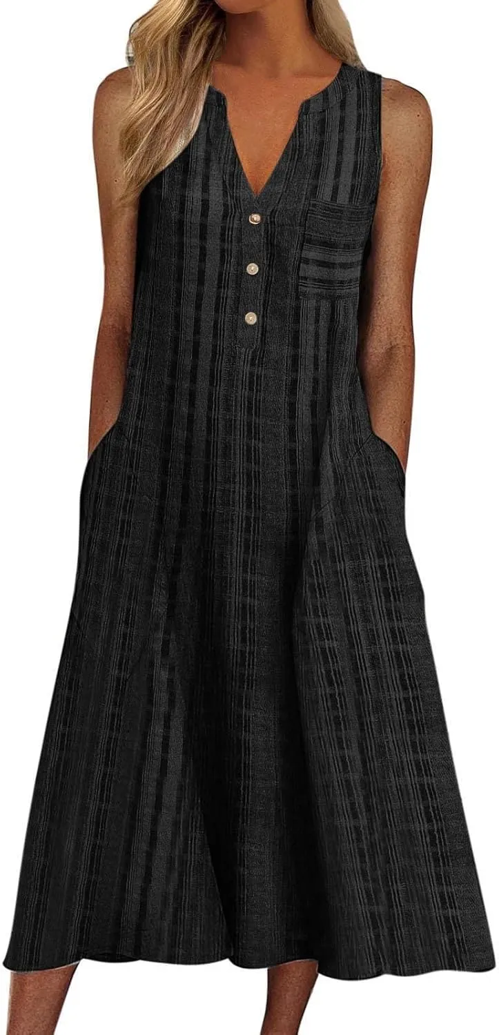 Women's 2024 Casual Summer Dresses Floral Boho Beach V-Neck Buttons Short Sleeve Midi Dress for Women, Medium