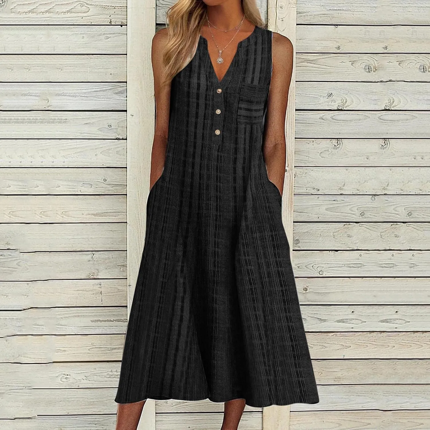 Women's 2024 Casual Summer Dresses Floral Boho Beach V-Neck Buttons Short Sleeve Midi Dress for Women, Medium