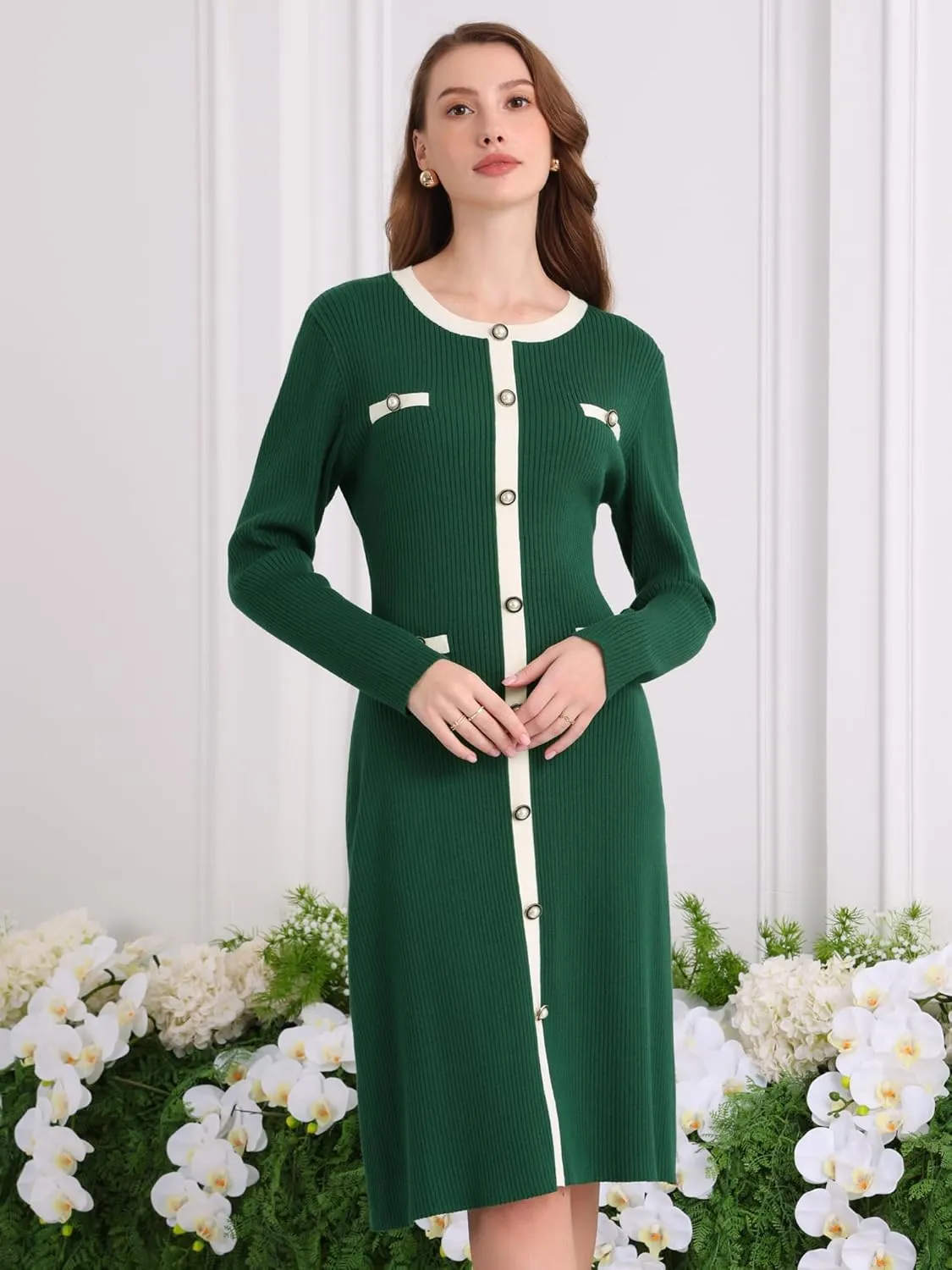 Women's Midi Dress Knit Long Sleeve Sweater Dresses