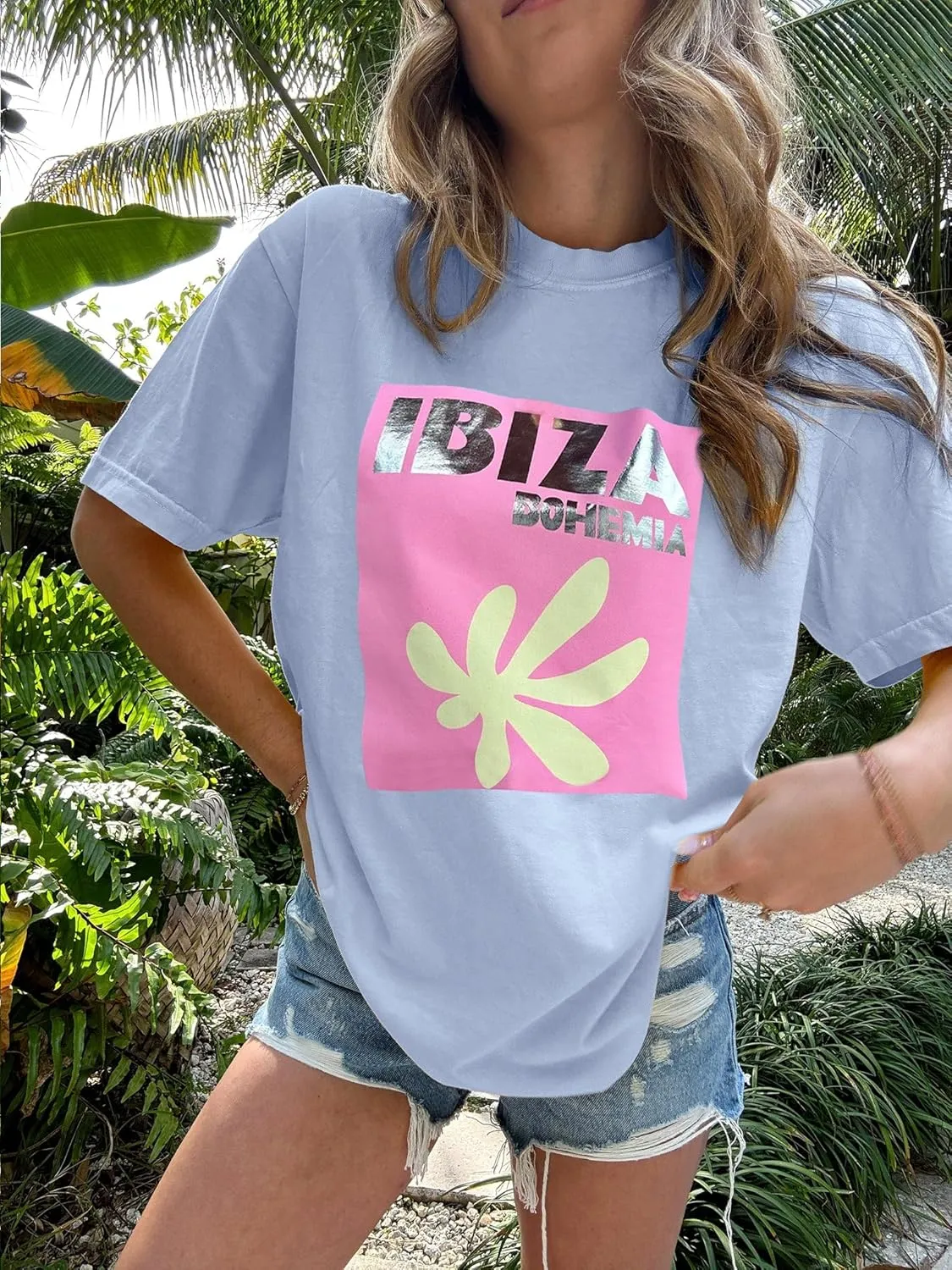 Womens Oversized Vintage Flower Tshirts Preppy Western Graphic Tees Tops Y2k Ocean Coastal Summer Beachy T Shirts