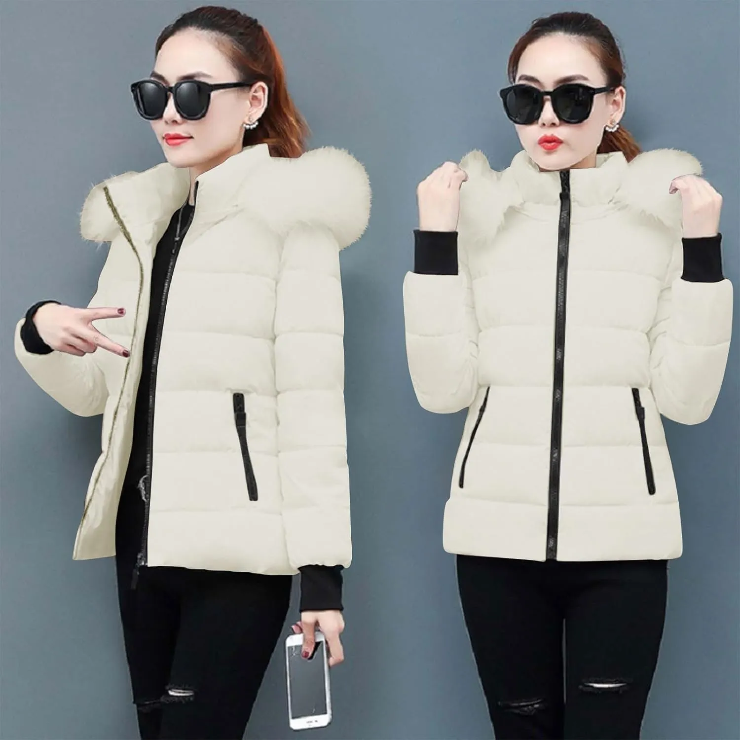 Women's Winter Snow Puffer Coats Thicken Warm down Jackets Waterproof Faux Fur Detachable Hooded Solid Parka Outwear