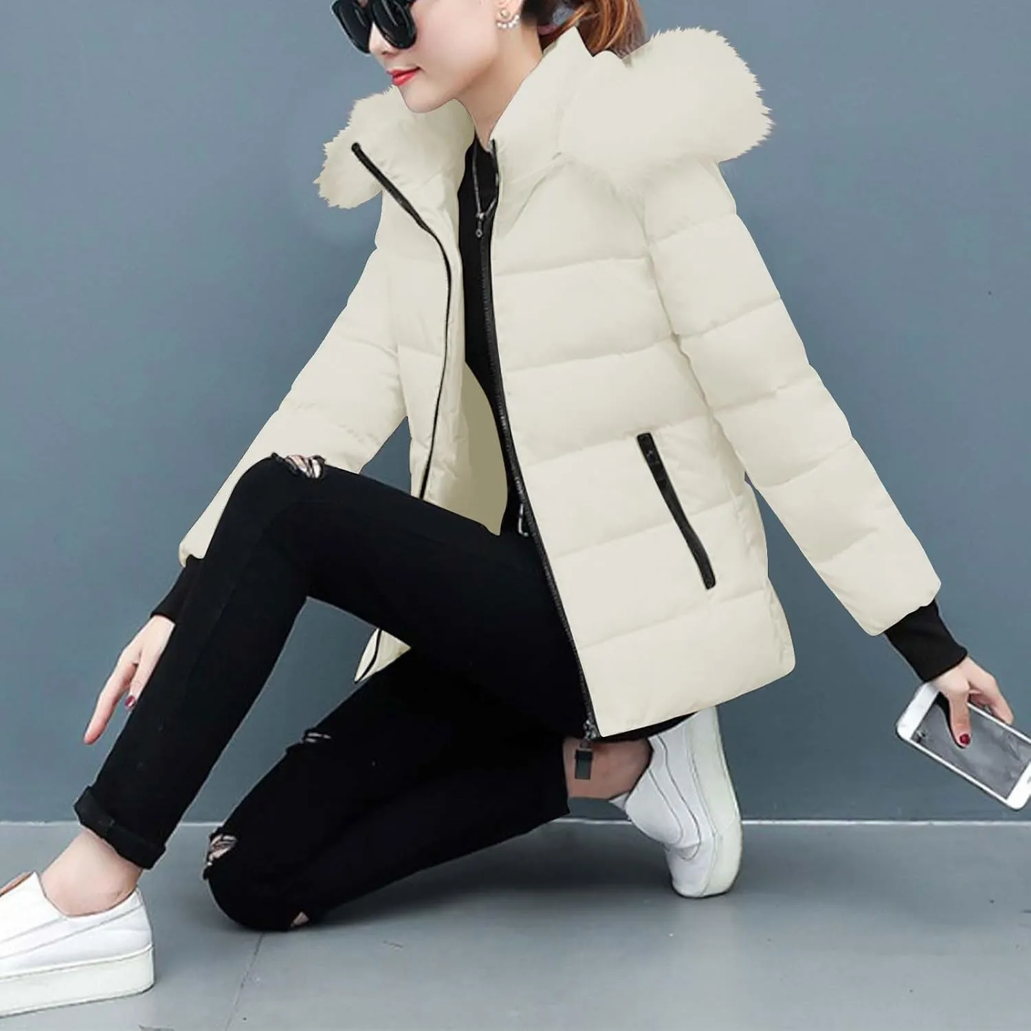 Women's Winter Snow Puffer Coats Thicken Warm down Jackets Waterproof Faux Fur Detachable Hooded Solid Parka Outwear
