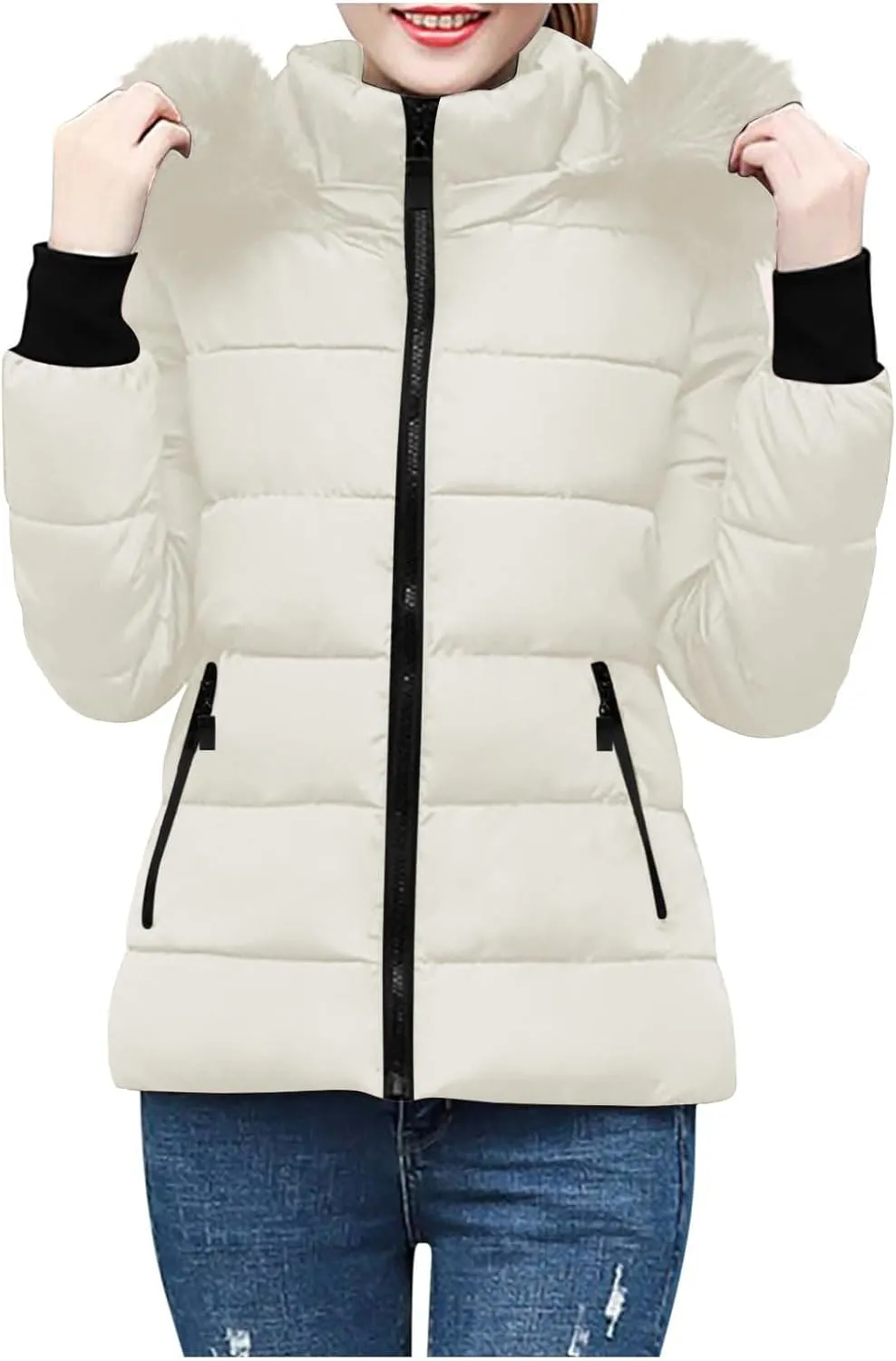 Women's Winter Snow Puffer Coats Thicken Warm down Jackets Waterproof Faux Fur Detachable Hooded Solid Parka Outwear