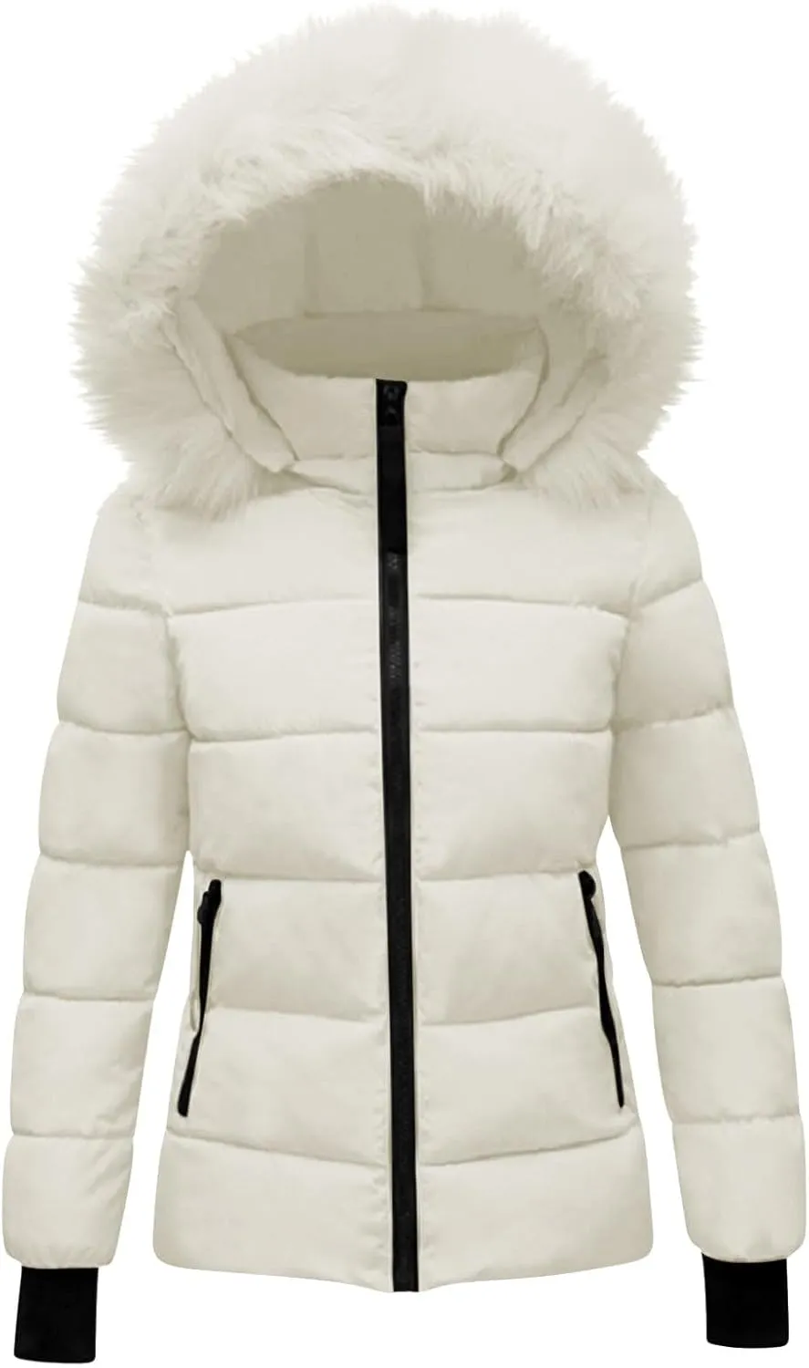 Women's Winter Snow Puffer Coats Thicken Warm down Jackets Waterproof Faux Fur Detachable Hooded Solid Parka Outwear