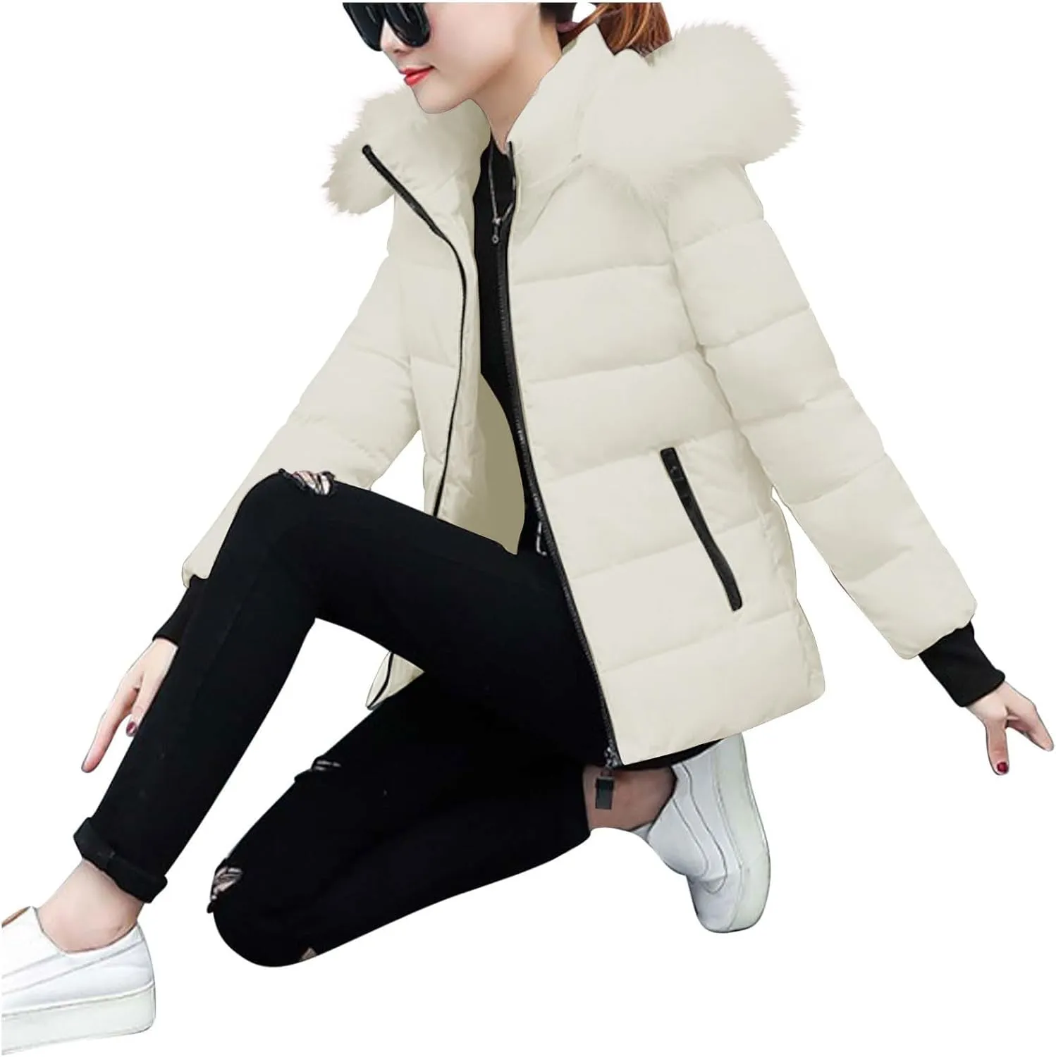 Women's Winter Snow Puffer Coats Thicken Warm down Jackets Waterproof Faux Fur Detachable Hooded Solid Parka Outwear